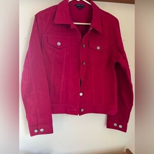 Lands End M 10-12 Deep Red Jean Jacket